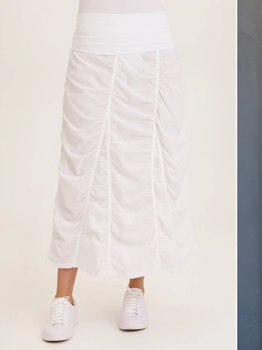 NWT Wearables Linen Shirred Asymmetric Midi Skirt White M